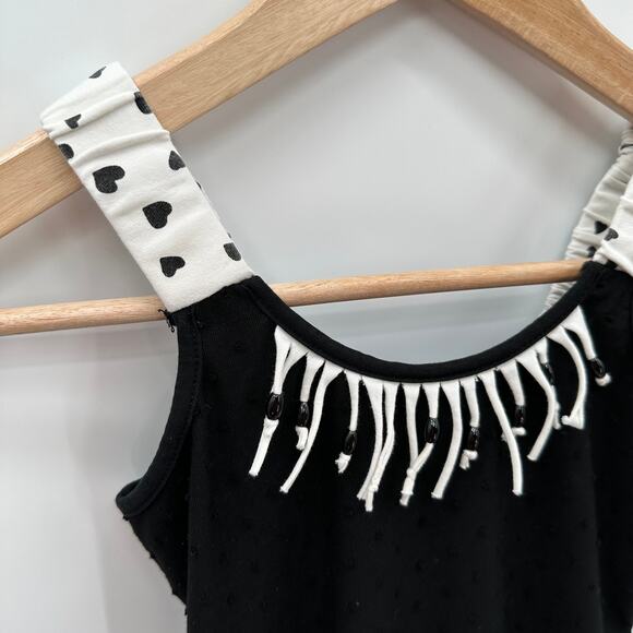 Deax Par Deux Black & White Heart Print Romper with Fringe Detail // 10 - Picture 6 of 12